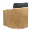 Keegan Rattan Swivel Chair in Denim Linen Fabric with Coastal Solid Wood Trim