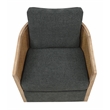 Keegan Rattan Swivel Chair in Denim Linen Fabric with Coastal Solid Wood Trim