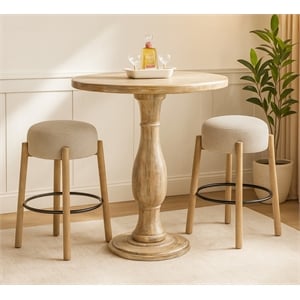 Jenna 36&quot Bar Table Set with 2 Natalia Bar Stools in Silver Boucle Fabric