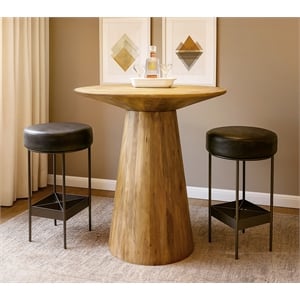 Jaden 36&quot Bar Table Set with 2 Emmett Bar Stools in Black Authentic Leather
