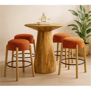 Jaden 36&quot Bar Table Set with 4 Natalia Bar Stools in Rust Boucle Fabric