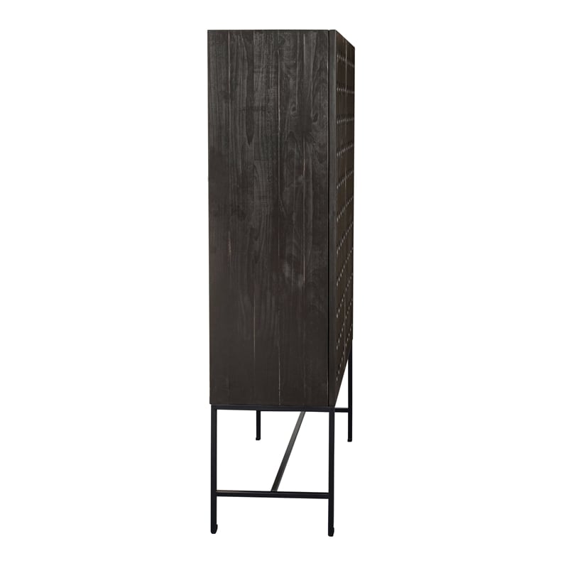 Becca 2-Door Tall Cabinet in Modern Antique Black Finish on Pine Solid Wood