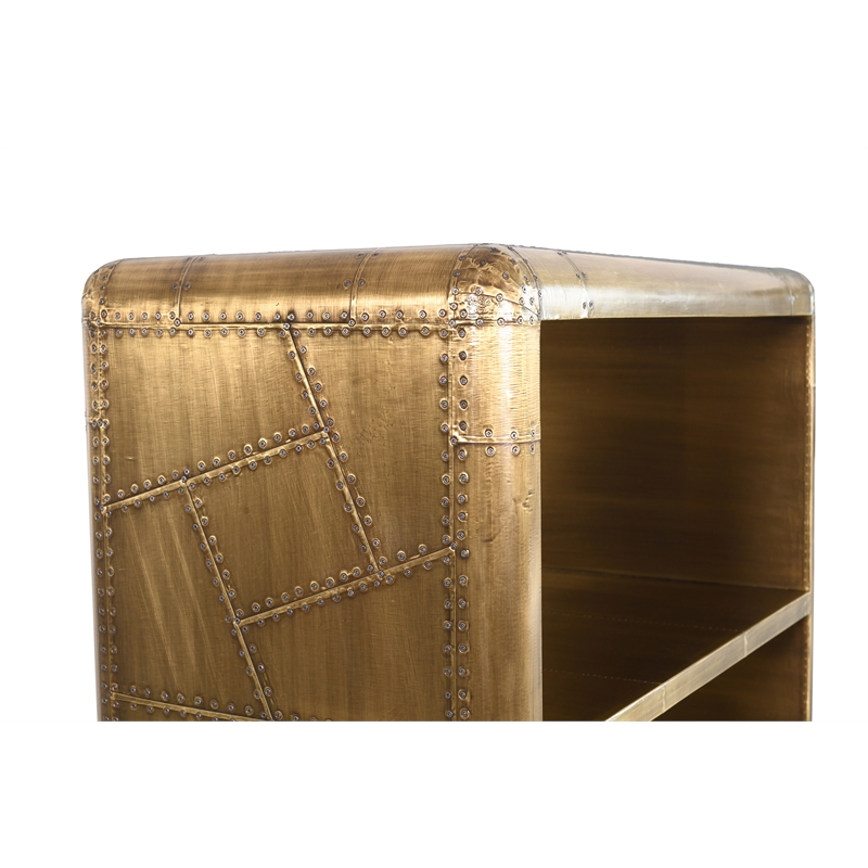 Pilot Book Case in Brass with 4 Shelves Crafted from Solid Wood and Aluminum