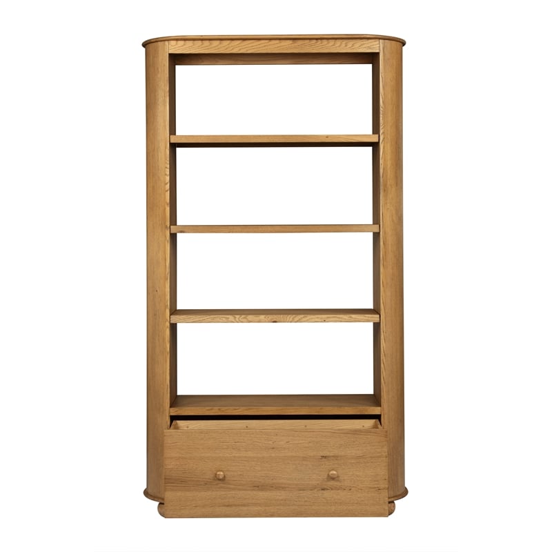 Astrid 1-Drawer Bookcase In Natural Finish on Oak Solid Wood