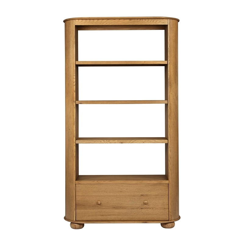 Astrid 1-Drawer Bookcase In Natural Finish on Oak Solid Wood