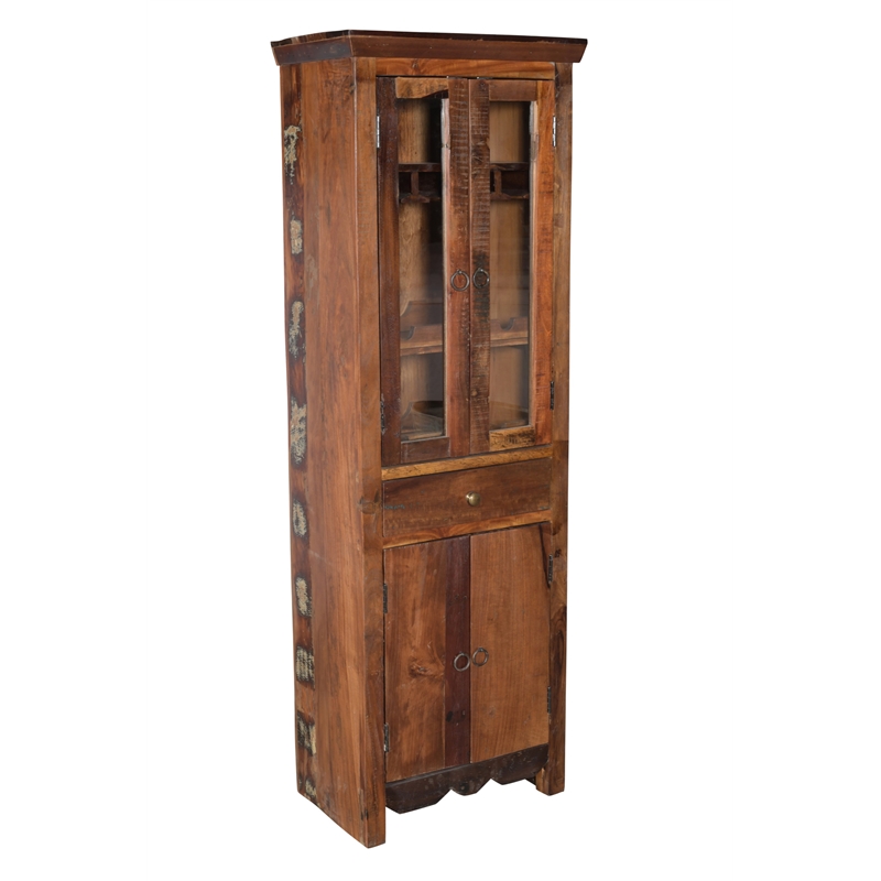 Trinidad Tall Wine Cabinet in Natural Brown Finish on Reclaimed Wood