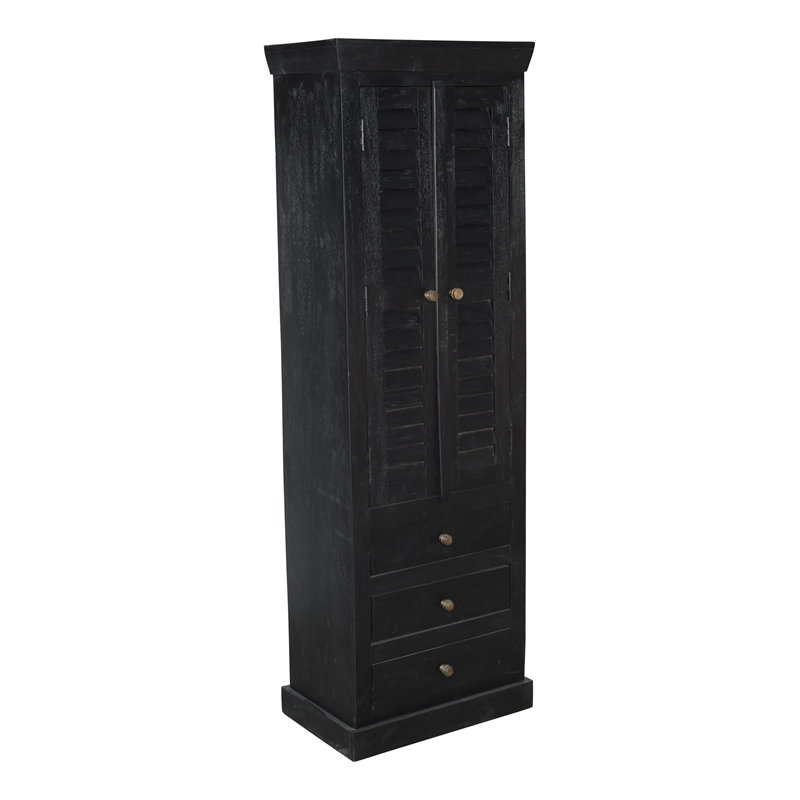 Jenna Louvered Doors Cabinet In Charcoal Finish on Solid Wood