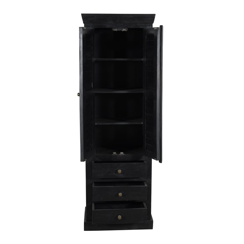 Jenna Louvered Doors Cabinet In Charcoal Finish on Solid Wood