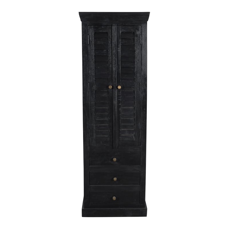 Jenna Louvered Doors Cabinet In Charcoal Finish on Solid Wood