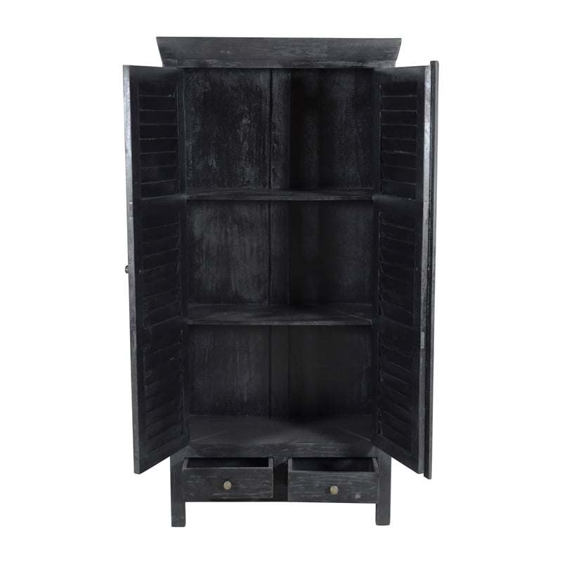 Jenna Louvered Doors Armoire In Charcoal Finish on Solid Wood