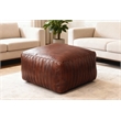 Brie Genuine Leather Square Pouf in a Modern Burgundy Finish