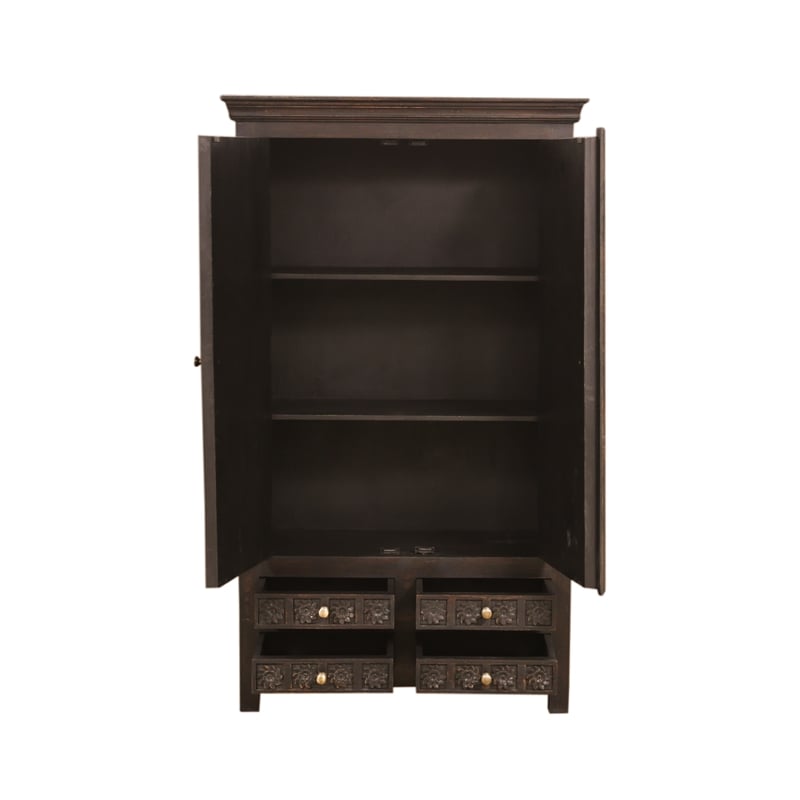 Anisa Tall Cabinet in Antique Brown Finish on Mango Solid Wood