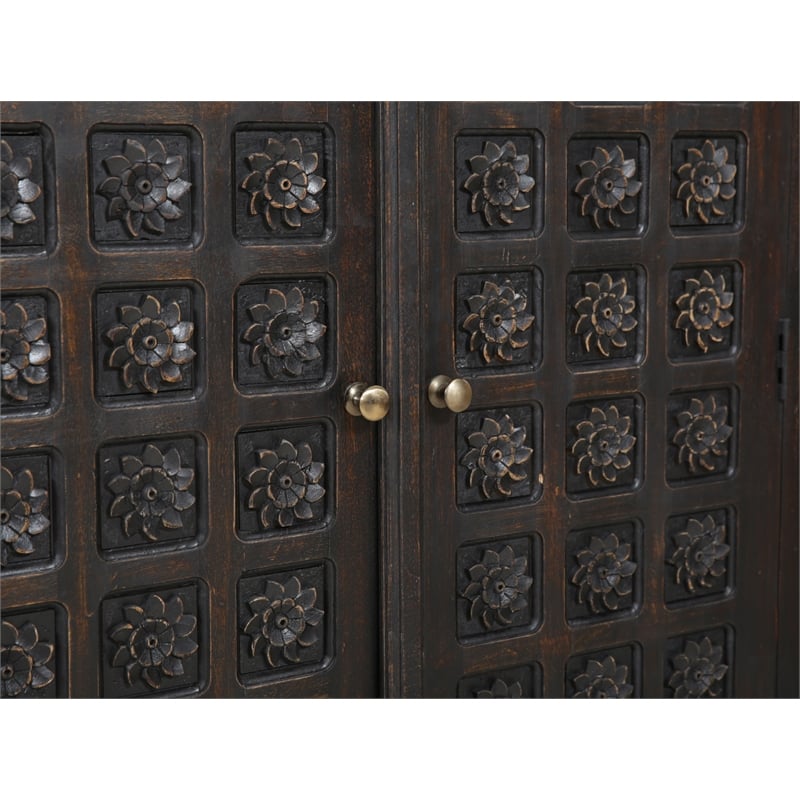 Anisa Tall Cabinet in Antique Brown Finish on Mango Solid Wood