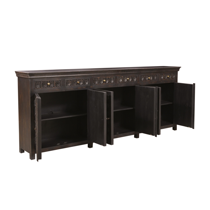 Anisa 105'' Sideboard in Antique Brown Finish on Mango Solid Wood