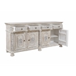 Carter 4-Drawer 4-Door Sideboard in Distressed White Finish on Solid Wood