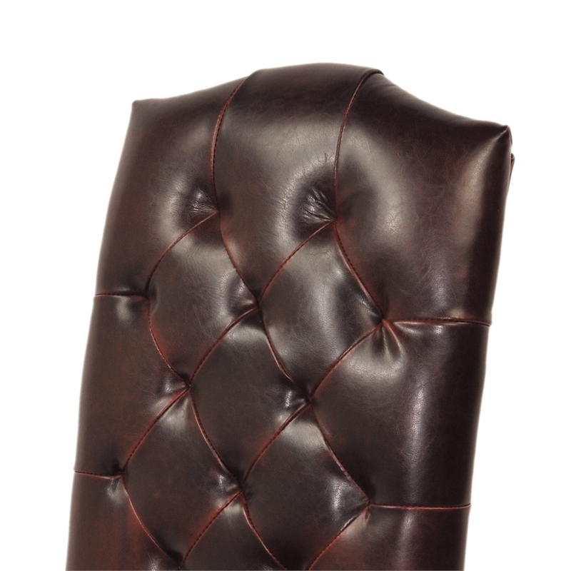 Set of 2 Tufted Back Genuine Leather Side Chairs in Burgundy