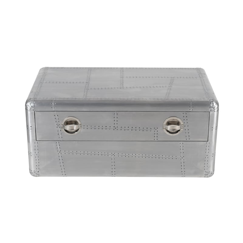 Pilot 1-Drawer Cocktail Table with Silver Aluminum Cladding and Exposed Screws