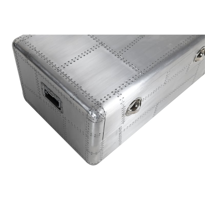 Pilot 1-Drawer Cocktail Table with Silver Aluminum Cladding and Exposed Screws