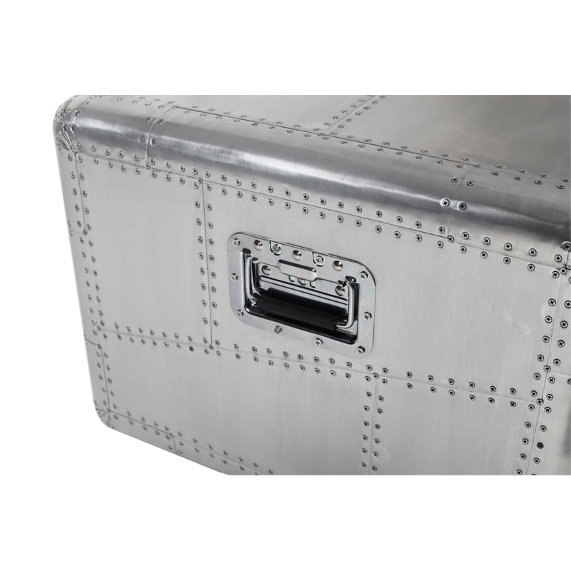 Pilot 1-Drawer Cocktail Table with Silver Aluminum Cladding and Exposed Screws