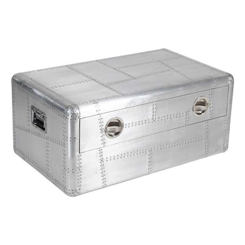 Pilot 1-Drawer Cocktail Table with Silver Aluminum Cladding and Exposed Screws