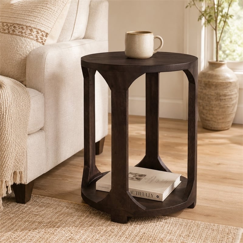Jenna Round End Table in Barista Brown Finish on Mango Solid Wood