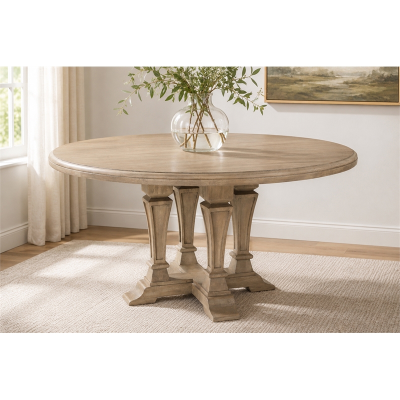 Carmenita Round Dining Table In Smoky Walnut Finish on Solid Wood