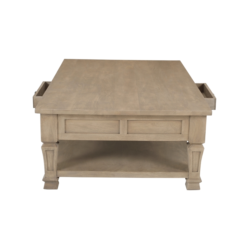 Carmenita 2 Drawer Cocktail Table In Smoky Walnut Finish on Solid Wood