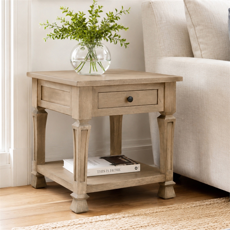 Carmenita 1 Drawer End Table In Smoky Walnut Finish on Solid Wood