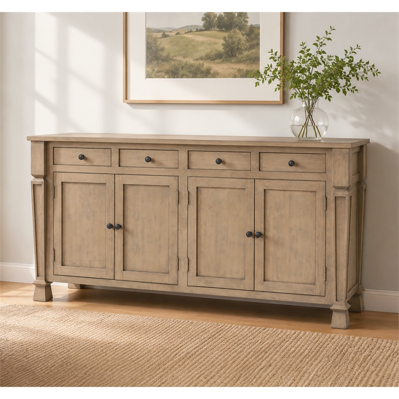 Carmenita 4 Door Sideboard In Smoky Walnut Finish on Solid Wood