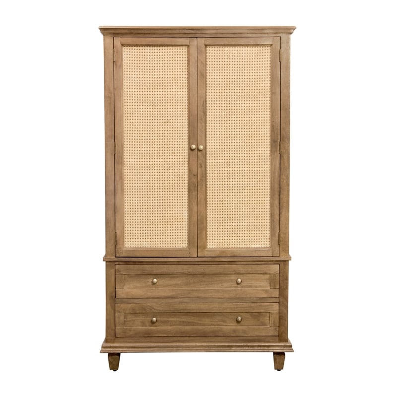 Otis Tall Cabinet with 2 Doors and 2 Drawers in Wheat Finish on Solid Wood
