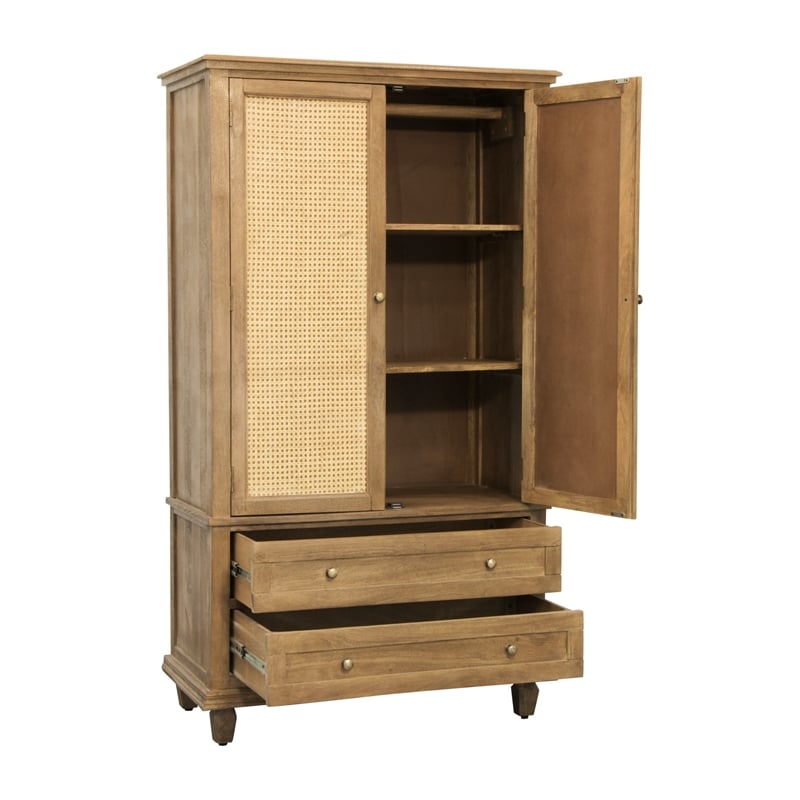 Otis Tall Cabinet with 2 Doors and 2 Drawers in Wheat Finish on Solid Wood