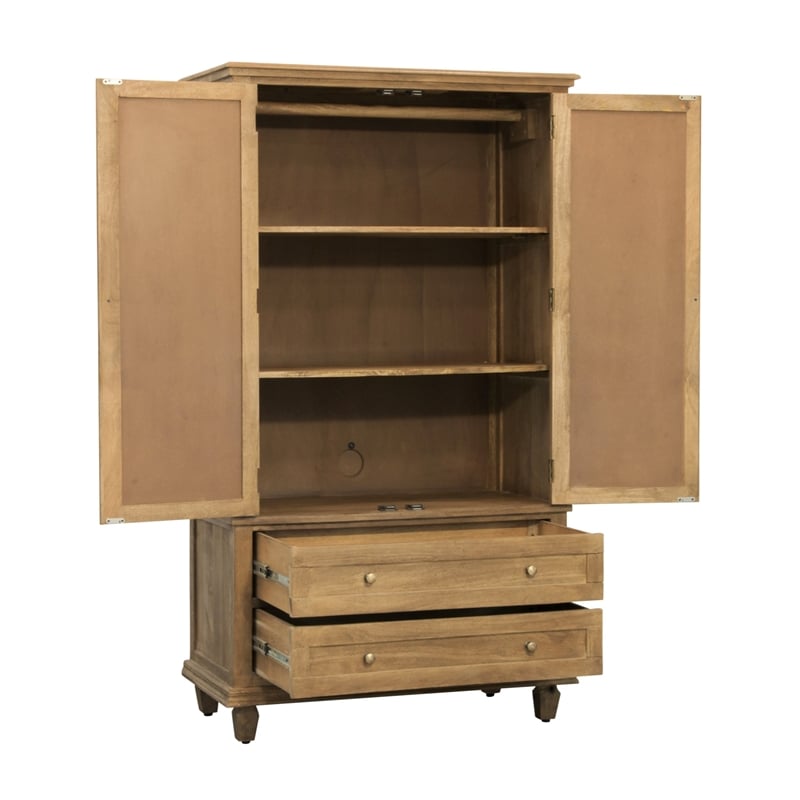 Otis Tall Cabinet with 2 Doors and 2 Drawers in Wheat Finish on Solid Wood