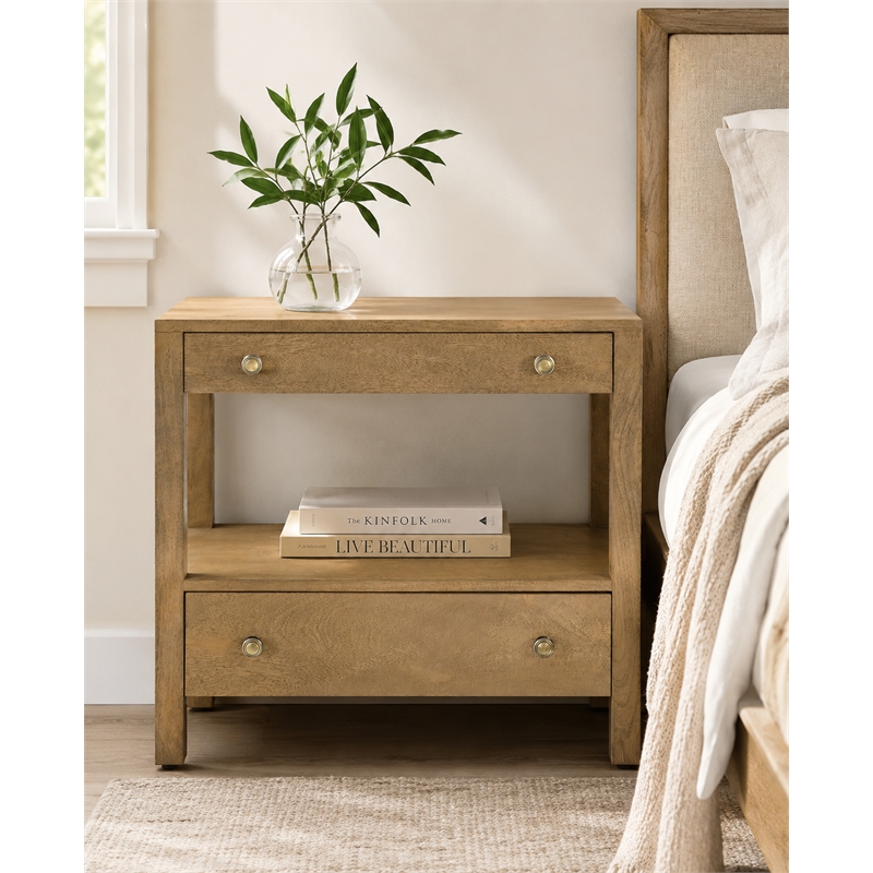 Otis Night Stand with 2 Drawers in Wheat Finish on Solid Wood
