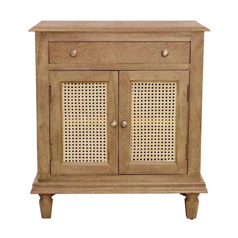 Otis Night Stand/Cabinet with 2 Doors and 1 Drawer in Wheat Finish on Solid Wood