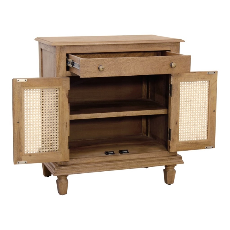 Otis Night Stand/Cabinet with 2 Doors and 1 Drawer in Wheat Finish on Solid Wood