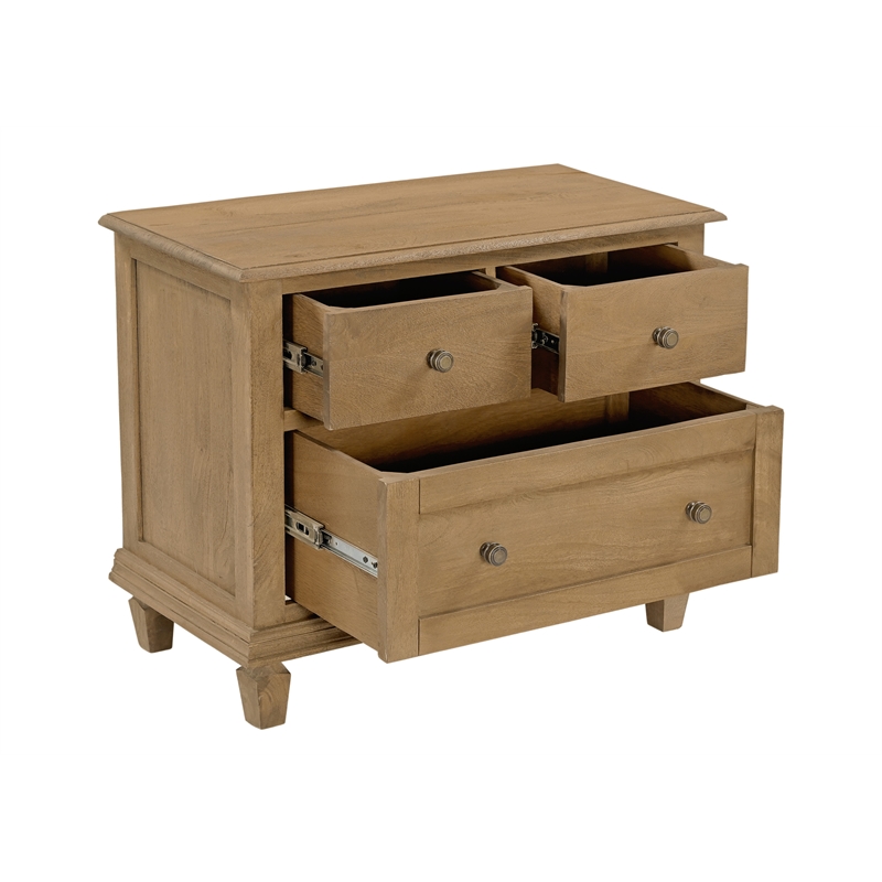 Otis 3-Drawer Nightstand in Wheat Finish on Mango Solid Wood