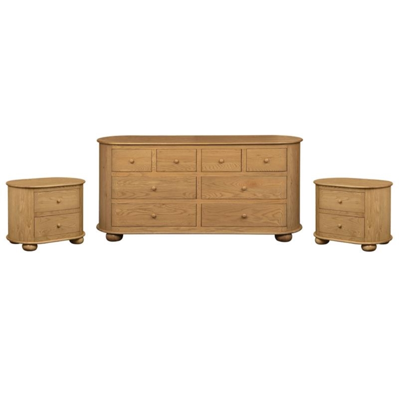 Astrid Bedroom Set With 1 Dresser And 2 Nightstands In Natural Finish