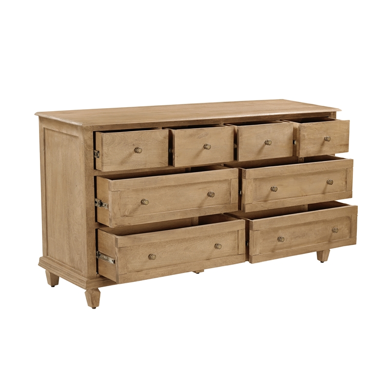 Otis 8 Drawer Double Dresser in Wheat Finish on Mango Solid Wood