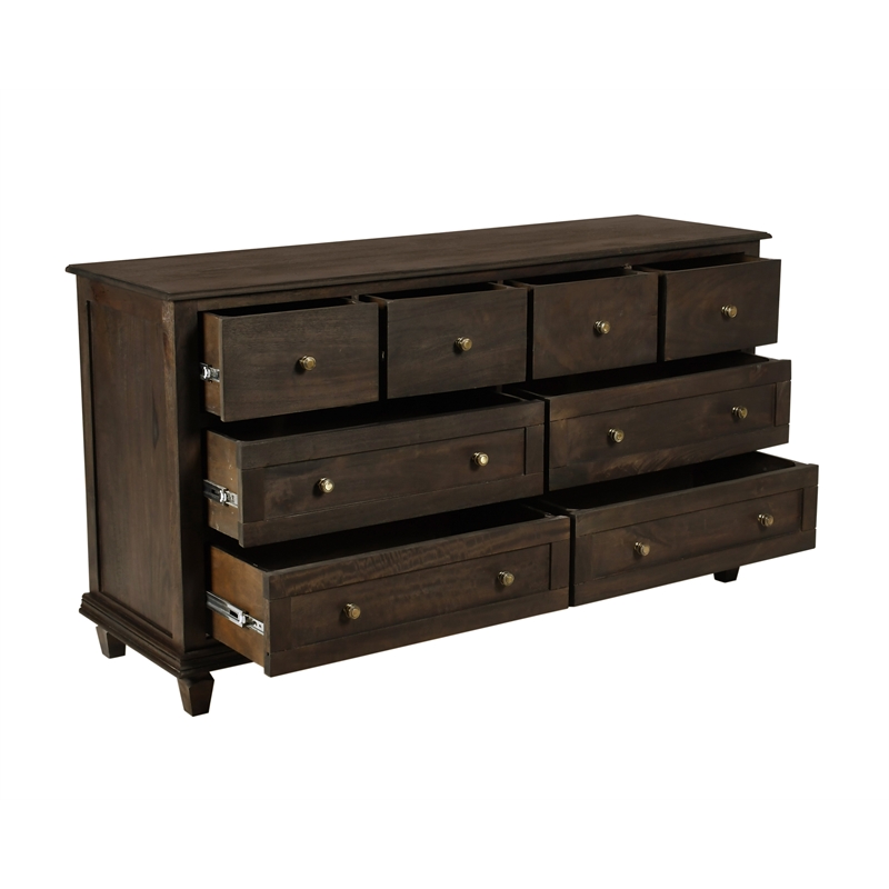Otis 8 Drawer Double Dresser in Barista Brown Finish on Mango Solid Wood