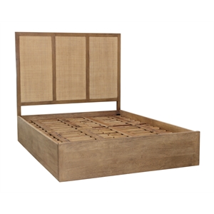 Otis 3-Panel Queen Bed in Wheat Finish on Solid Wood With Cane Detailing