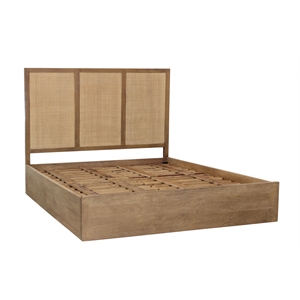 Otis 3-Panel King Bed in Wheat Finish on Solid Wood with Cane Detailing