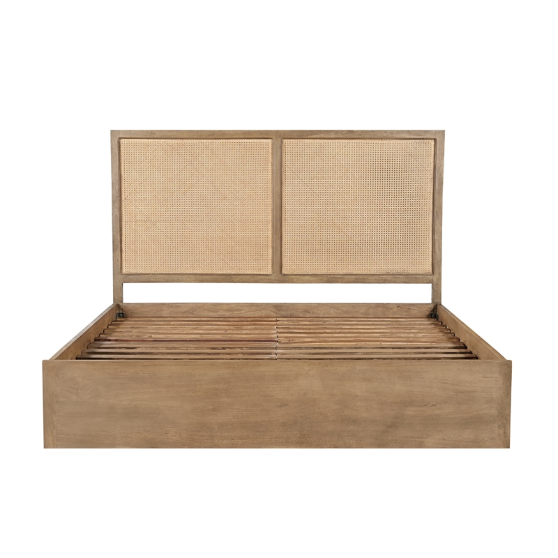 Otis Eastern King Bed in Wheat Finish on Solid Wood with Cane Detailing