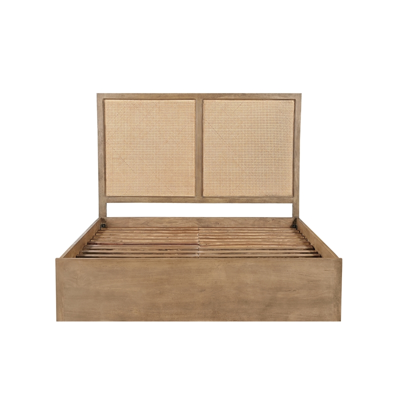 Otis Queen-Size Bed in Wheat Finish on Solid Wood with Cane Detailing