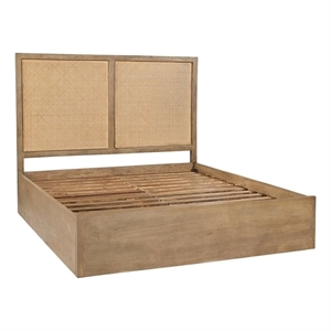 Otis Queen-Size Bed in Wheat Finish on Solid Wood with Cane Detailing