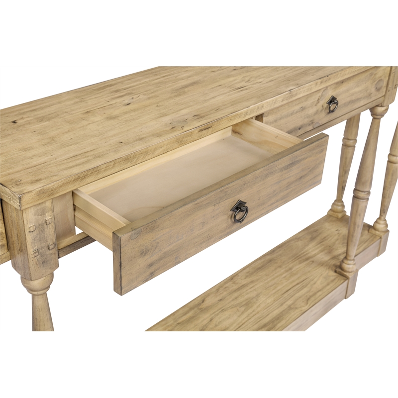 Ravine 4-Drawer Console Table in Toasted Natural Finish on Solid Wood