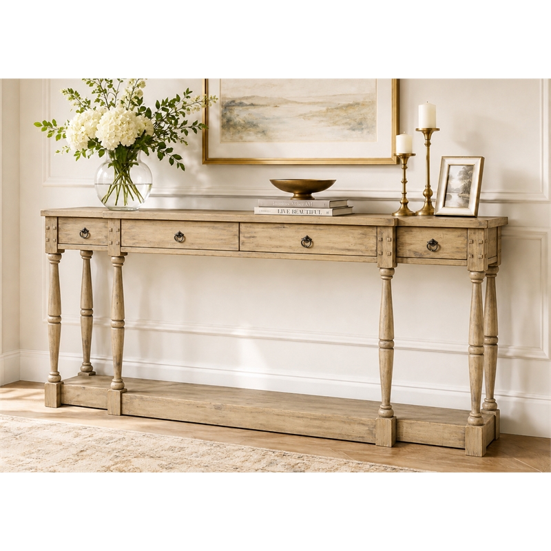 Ravine 4-Drawer Console Table in Toasted Natural Finish on Solid Wood