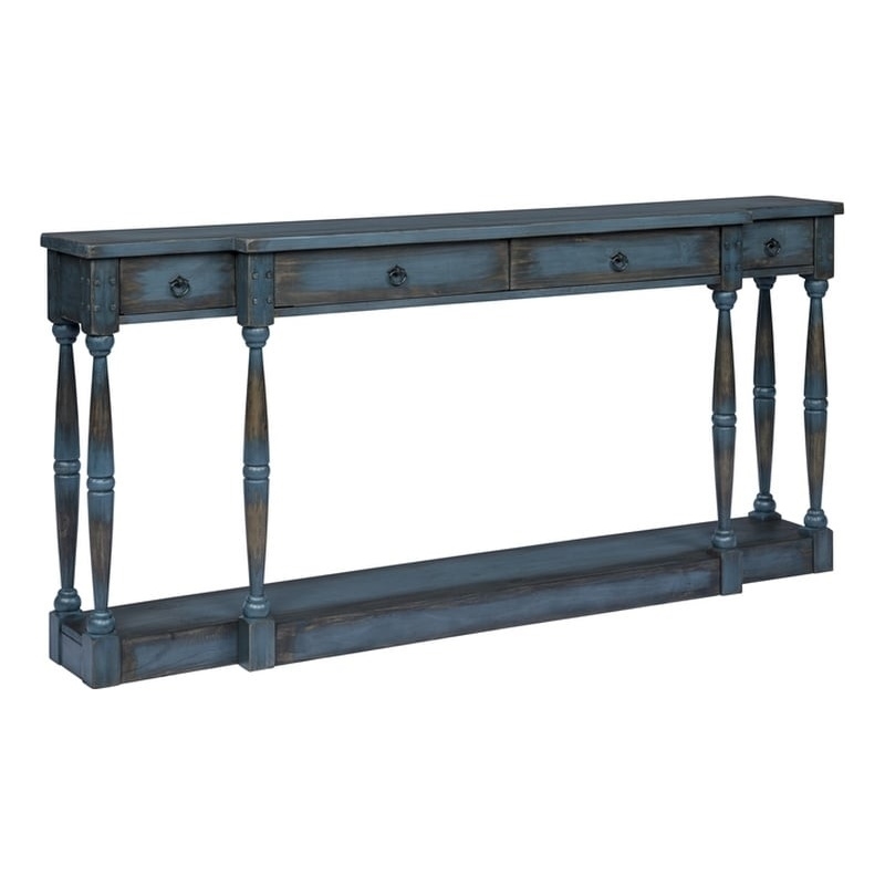 Ravine 4-Drawer Console Table in Faded Blue Finish on Solid Wood