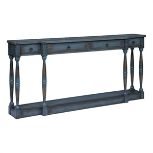 Ravine 4-Drawer Console Table in Faded Blue Finish on Solid Wood