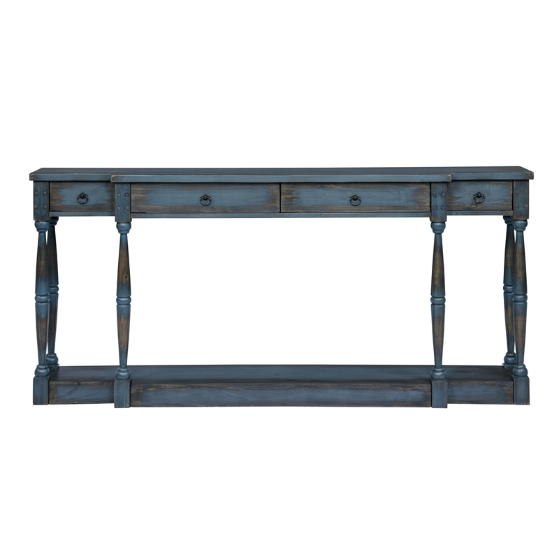 Ravine 4-Drawer Console Table in Faded Blue Finish on Solid Wood