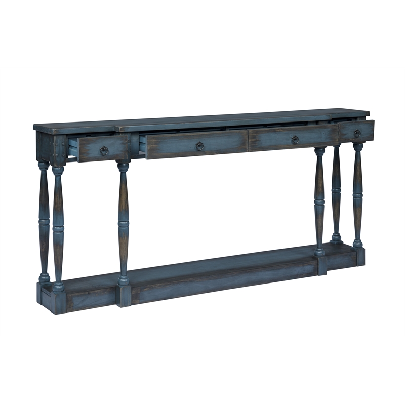 Ravine 4-Drawer Console Table in Faded Blue Finish on Solid Wood